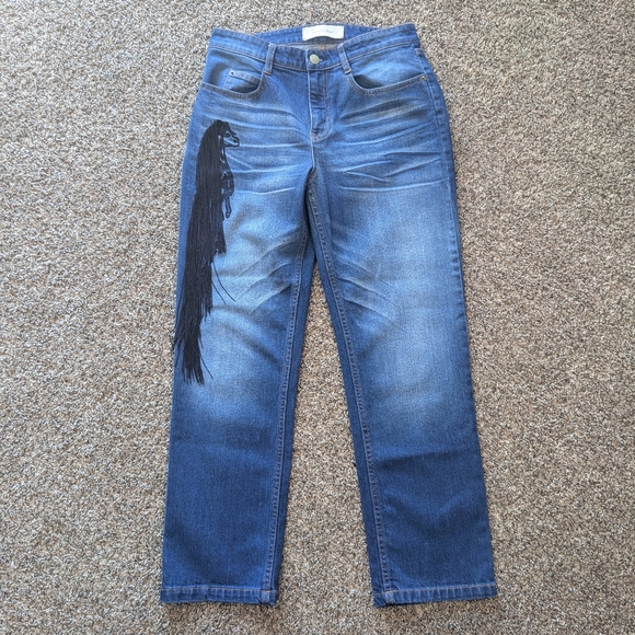 Hellessy Bloomfield Horse Fringe Straight Jeans Size 6 Like New Embroidered - Picture 1 of 8